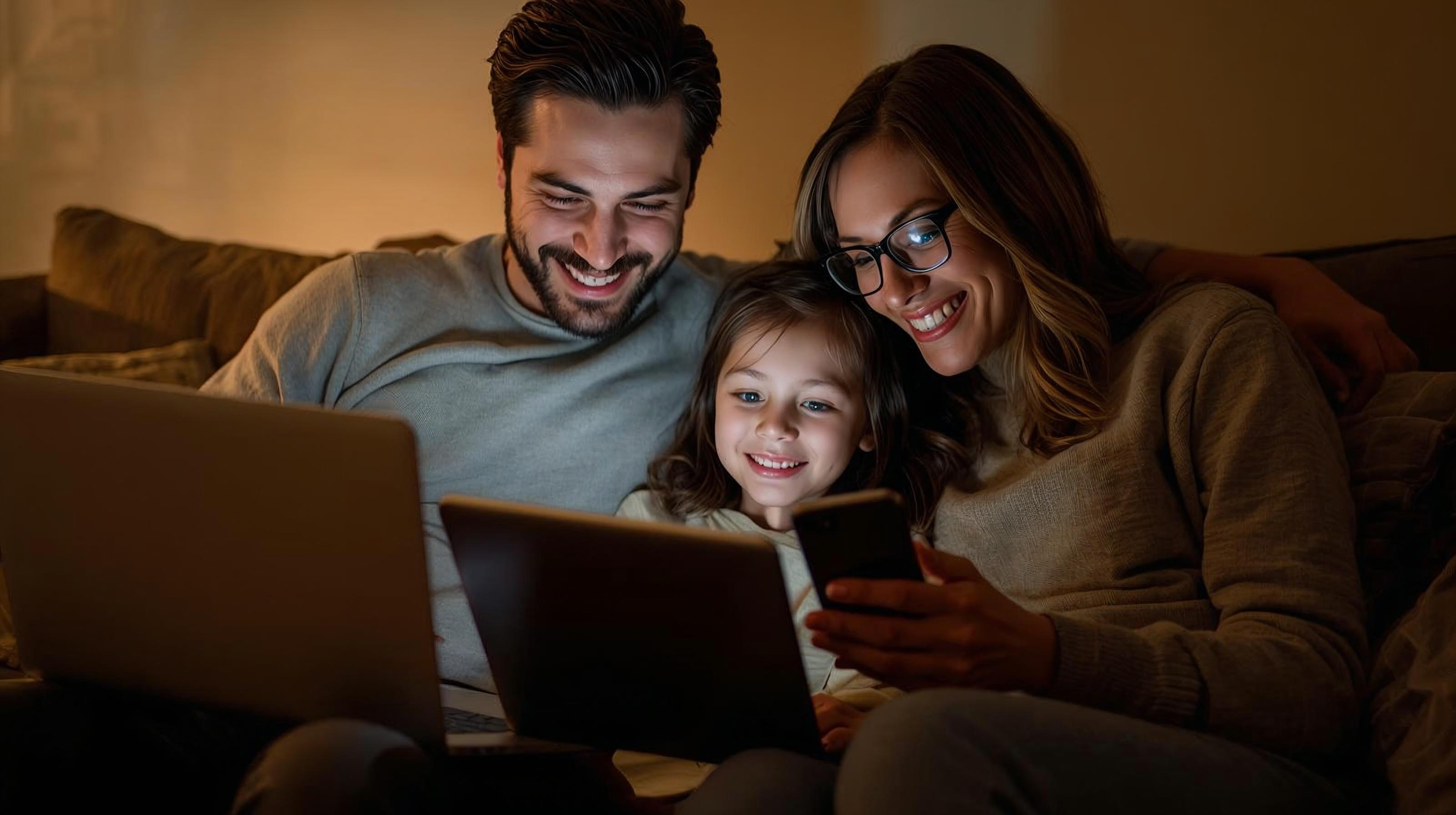 Família conectada com internet OAC